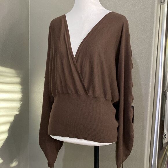 Designer M Missoni cashmere silk deep v brown soft sweater ruched tie sleeve - Picture 13 of 13